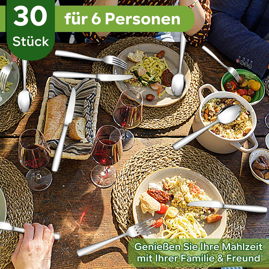Homikit Besteck Set, 30-teilig Besteckset für 6 Personen, Edelstahl Poliert Essbesteck, Elegantes Be