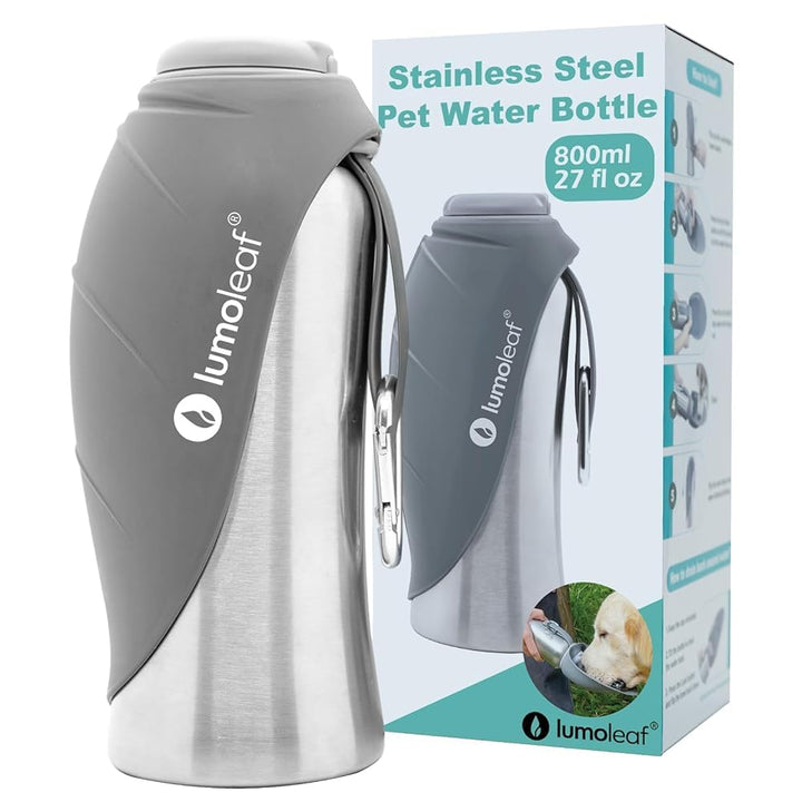 LumoLeaf Hundetrinkflasche für unterwegs, 800ml Edelstahl Trinkflasche Hund, Tragbare Haustier Wasse