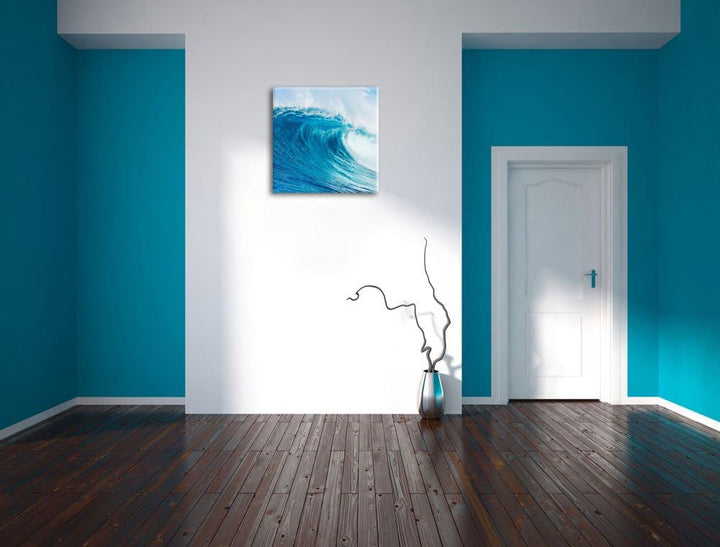 Atemberaubende Welle, Format: 70x70 auf Leinwand, XXL riesige Bilder fertig gerahmt mit Keilrahmen,