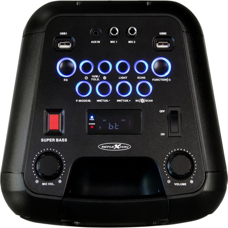 Reflexion PS08BT DJ Karaoke PA-Anlage, mobil mit Akku und Lichteffekten (Bluetooth, USB, AUX, Mikrof