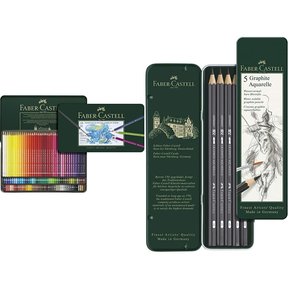 Faber-Castell 117511 - Aquarellstift Albrecht Dürer 120er Metalletui &amp; 117805-5 Aquarellbleistifte G