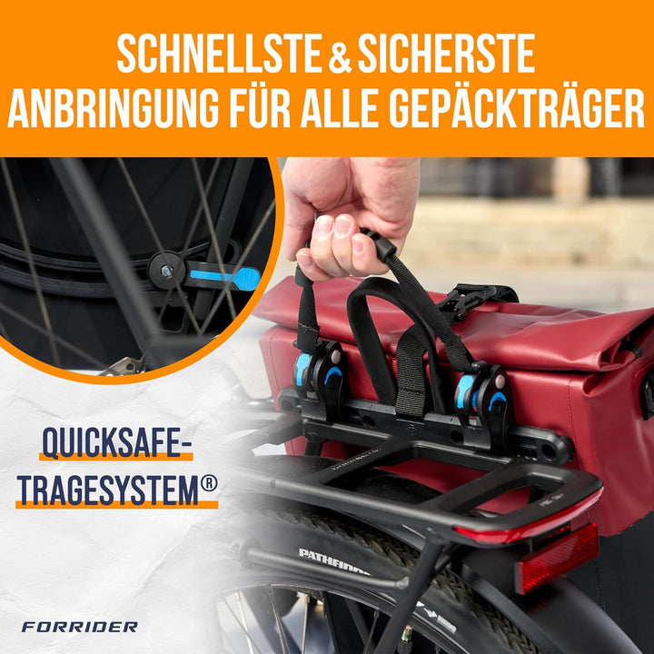 Forrider Fahrradtasche Wasserdicht für Gepäckträger [22L Volumen] mit Schultergurt | Gepäckträgertas