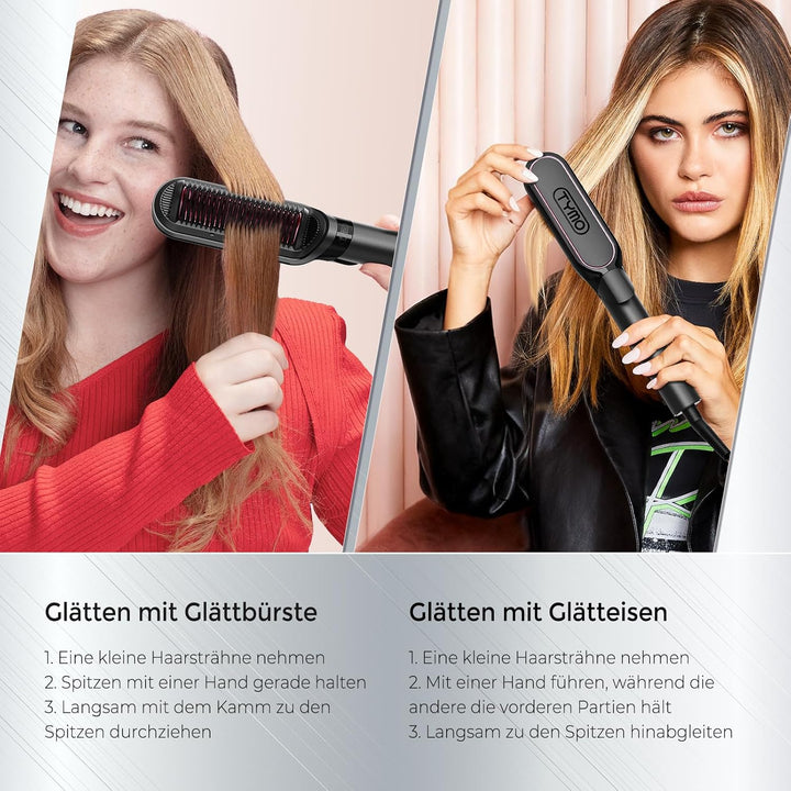 TYMO Glätteisen Haarglätter Bürste - 2 in 1 Glätteisen Locken und Glätten, Ionen Keratin Glättbürste
