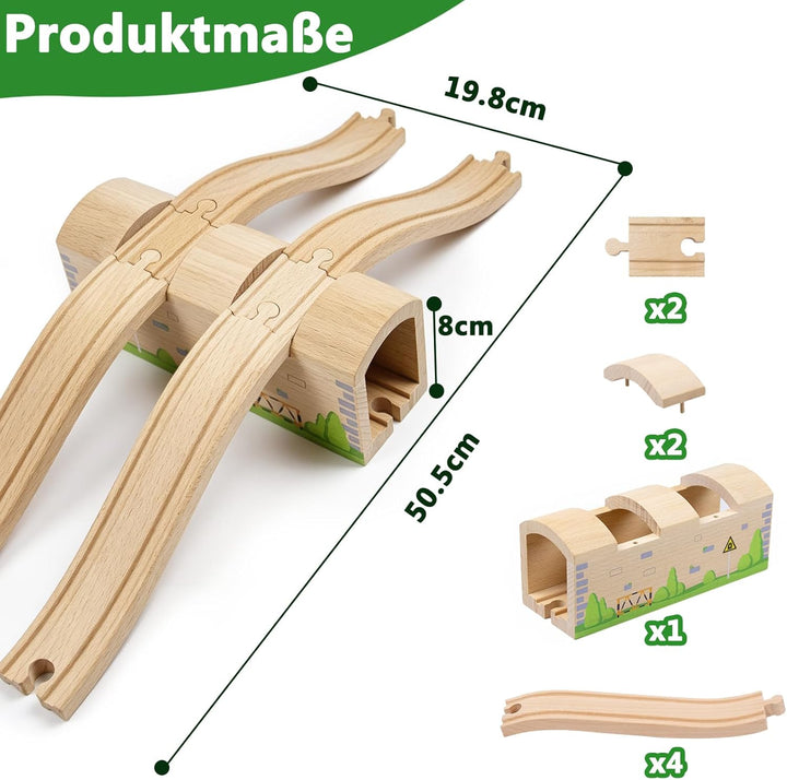 Holzeisenbahn Tunnel und Brücke Set mit S-Schienen, Holz Eisenbahn Brücke Zubehör kompatibel mit füh