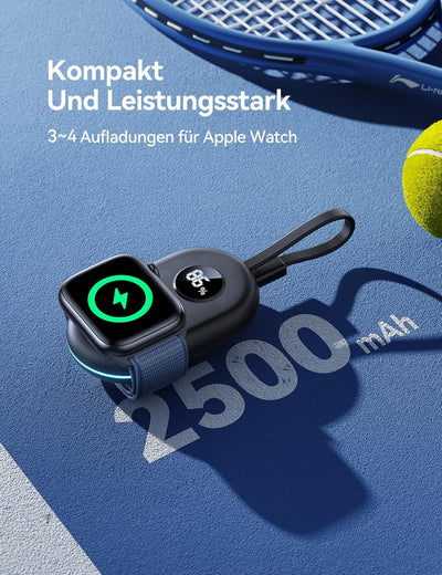 JOYROOM 2500mAh Powerbank für Apple Watch mit USB C Ladekabel, [LED-Display] Magnetisch Kabellos Tra