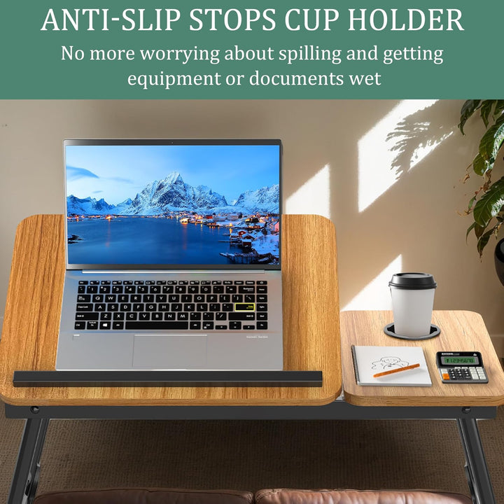 Soontrans Laptoptisch 63x27x33CM, Laptop Tisch mit Winkelverstellbar und Cup Slot, MDF, Betttisch mi