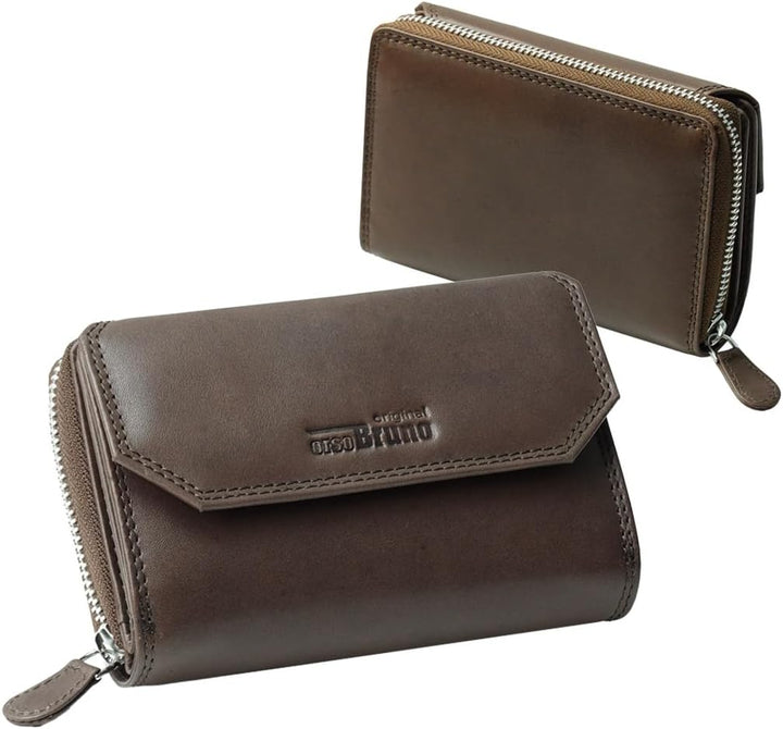 orso Bruno original Damen Geldbörse braun gross Leder Geldbeutel mittelgross braun Damengeldbörse vi