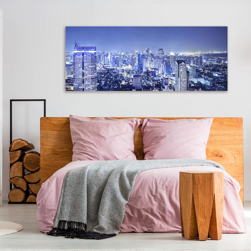 wandmotiv24 Leinwandbild Bangkok bei Nacht 100x40cm (BxH) Bilder auf Leinwand, Dekoration Wohnung mo