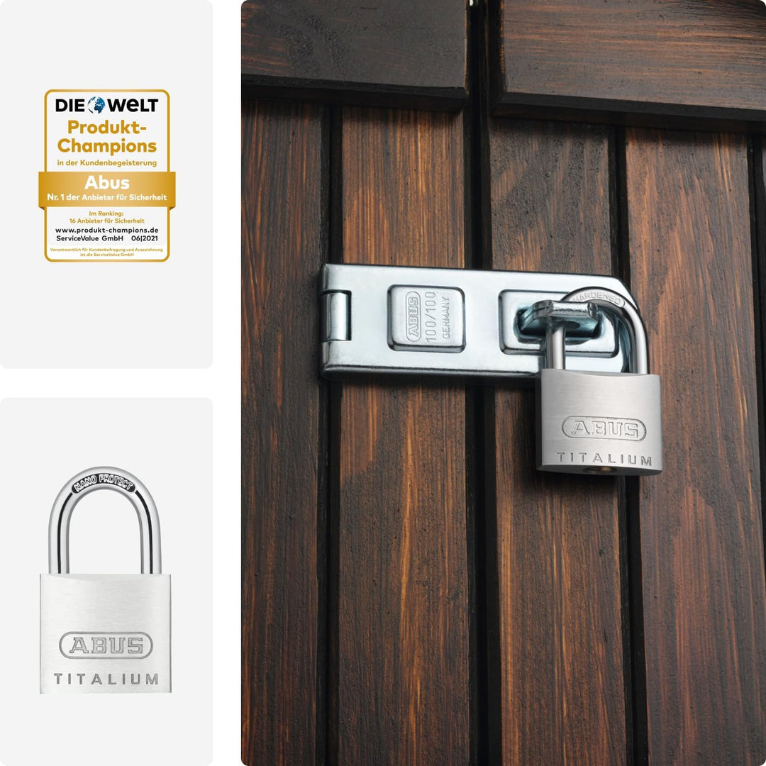 ABUS Vorhängeschloss Titalium 64TI/40 - 4er Set, gleichschliessend - Kellerschloss mit Schlosskörper