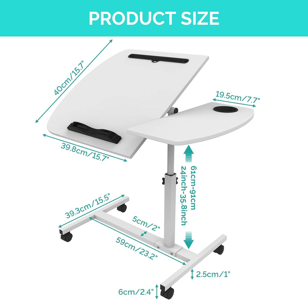 PIPIPOXER Laptoptisch Höhenverstellbar 61-91 cm, 60×40cm Mobiler Stehtisch mit 4 Rollen & 1 Stopp-Le