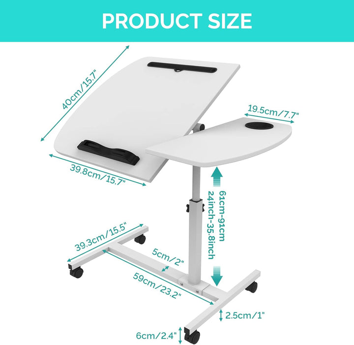 PIPIPOXER Laptoptisch Höhenverstellbar 61-91 cm, 60×40cm Mobiler Stehtisch mit 4 Rollen & 1 Stopp-Le