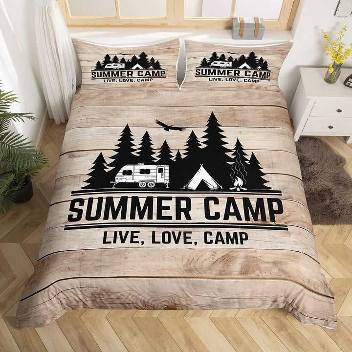 Homewish Camping-Bettwäsche 155 x 220 für Jungen, Kinder, Teenager, Camper-Bettwäsche, rustikaler Be