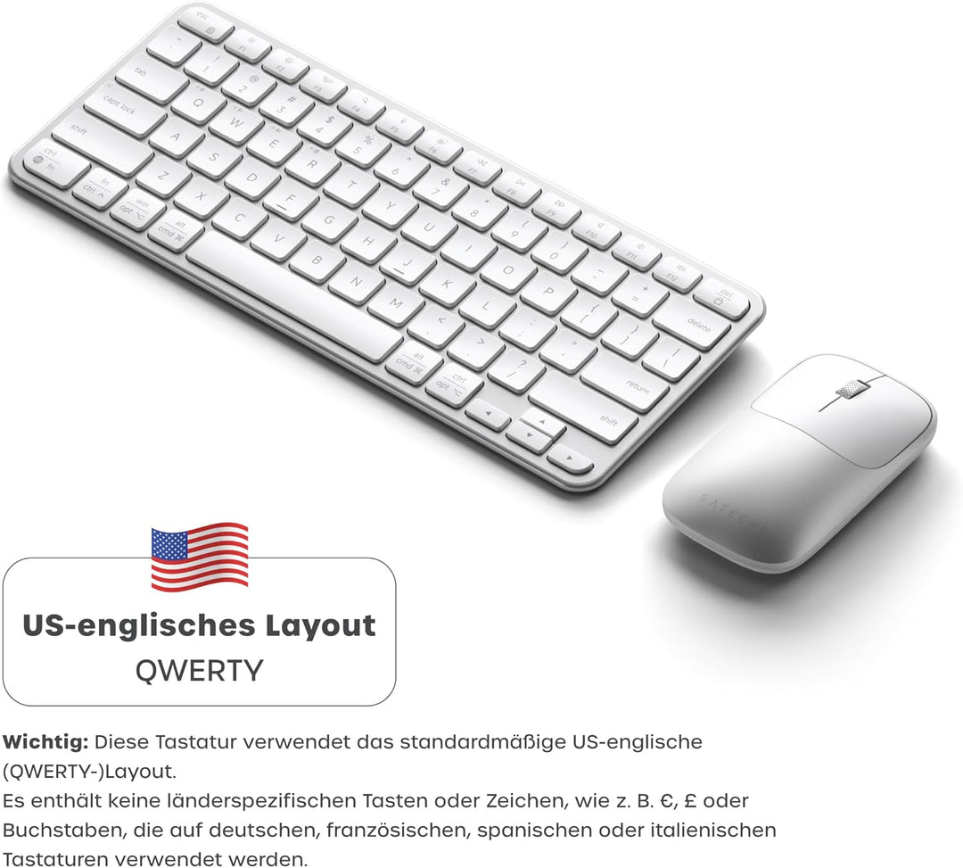 SATECHI Kabelloses Tastatur- &amp; Maus-Set Slim CEX1, Bluetooth Multi-Geräte, mit USB-C-Empfänger, 𝗨𝗦-𝗘