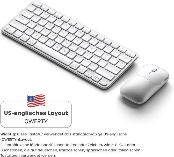 SATECHI Kabelloses Tastatur- &amp; Maus-Set Slim CEX1, Bluetooth Multi-Geräte, mit USB-C-Empfänger, 𝗨𝗦-𝗘
