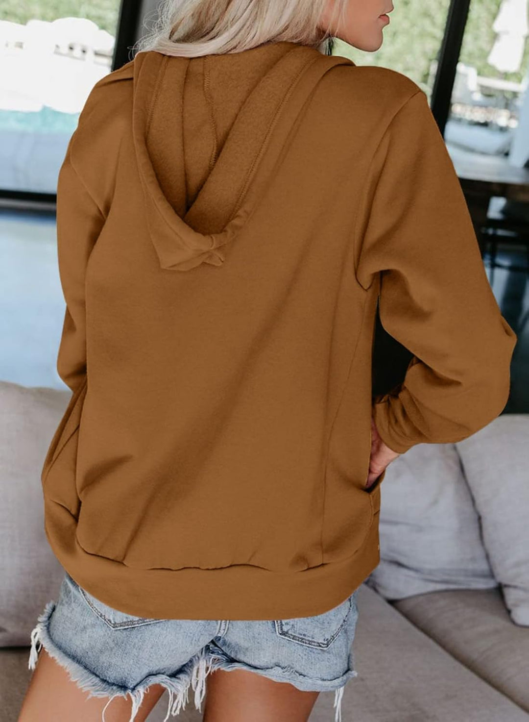 Maavoki Damen Zip Hoodie Langarm Kapuzenpulli Fleece Outwear Jacken Herbst Winter Sweatjacke A-braun