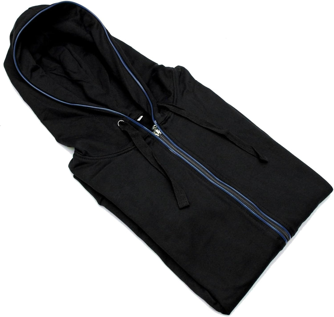 LED-Hoodie BLAU Zip-Hoodie EL-Kapuzenjacke Schwarz, XS