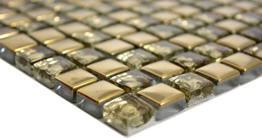 Mosaik Fliese Transluzent Glasmosaik Crystal gold Glas für WAND BAD DUSCHE KÜCHE FLIESENSPIEGEL THEK