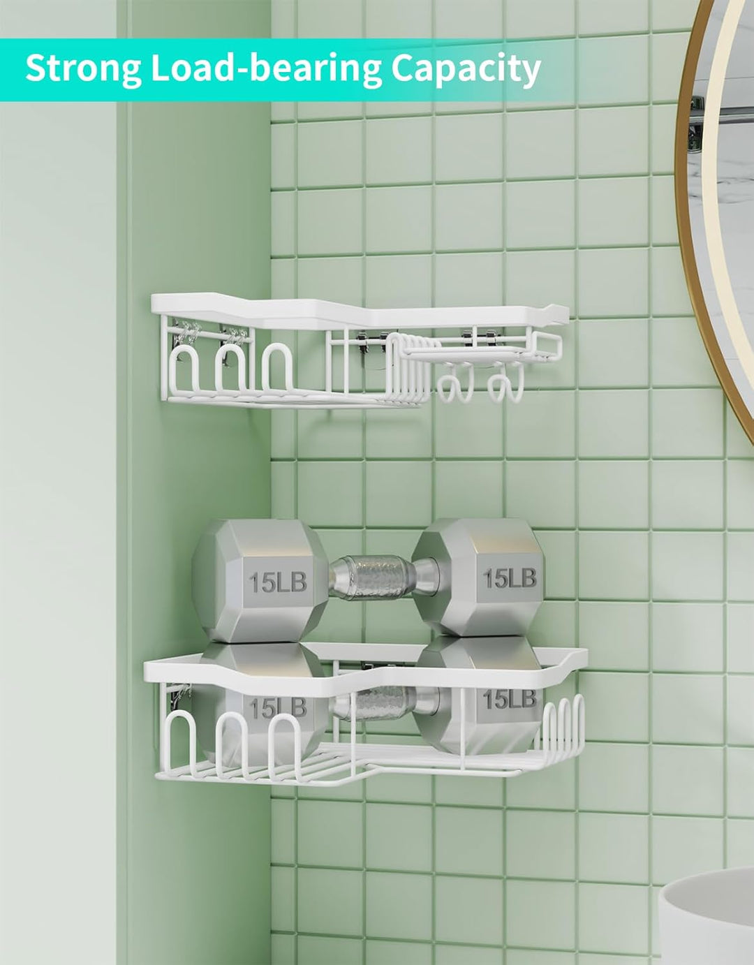 HapiRm Duschablage, Duschablage Ohne Bohren, Duschregal Ecke Mit 11 Haken Seifenschale Und Rasiererh