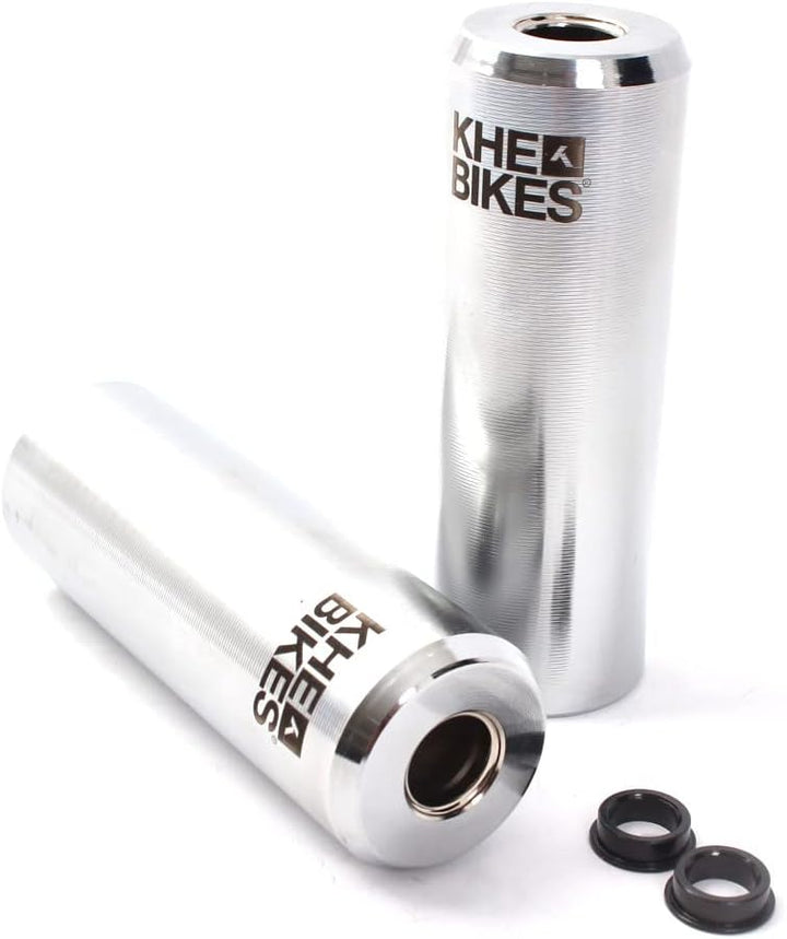 KHEbikes KHE CNC PRO BMX Pegs 10mm 14mm Silber Chrom 492g mit Adapter und Laser Logo