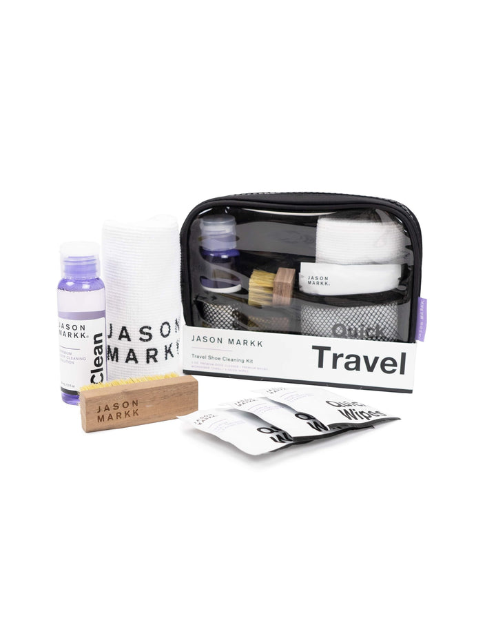 Jason Markk Reise Schuhreinigungsset - 2oz/59ml Premium Schuhreiniger, Mini Premiumbürste, 23cmx23cm