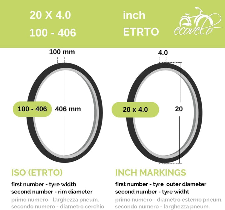 Ecovelò COPERTONE 26 x 4.0 (100-559) + Luftschlauch für Fat Bike Reifen Reifen Reifen Reifen Snow Sa