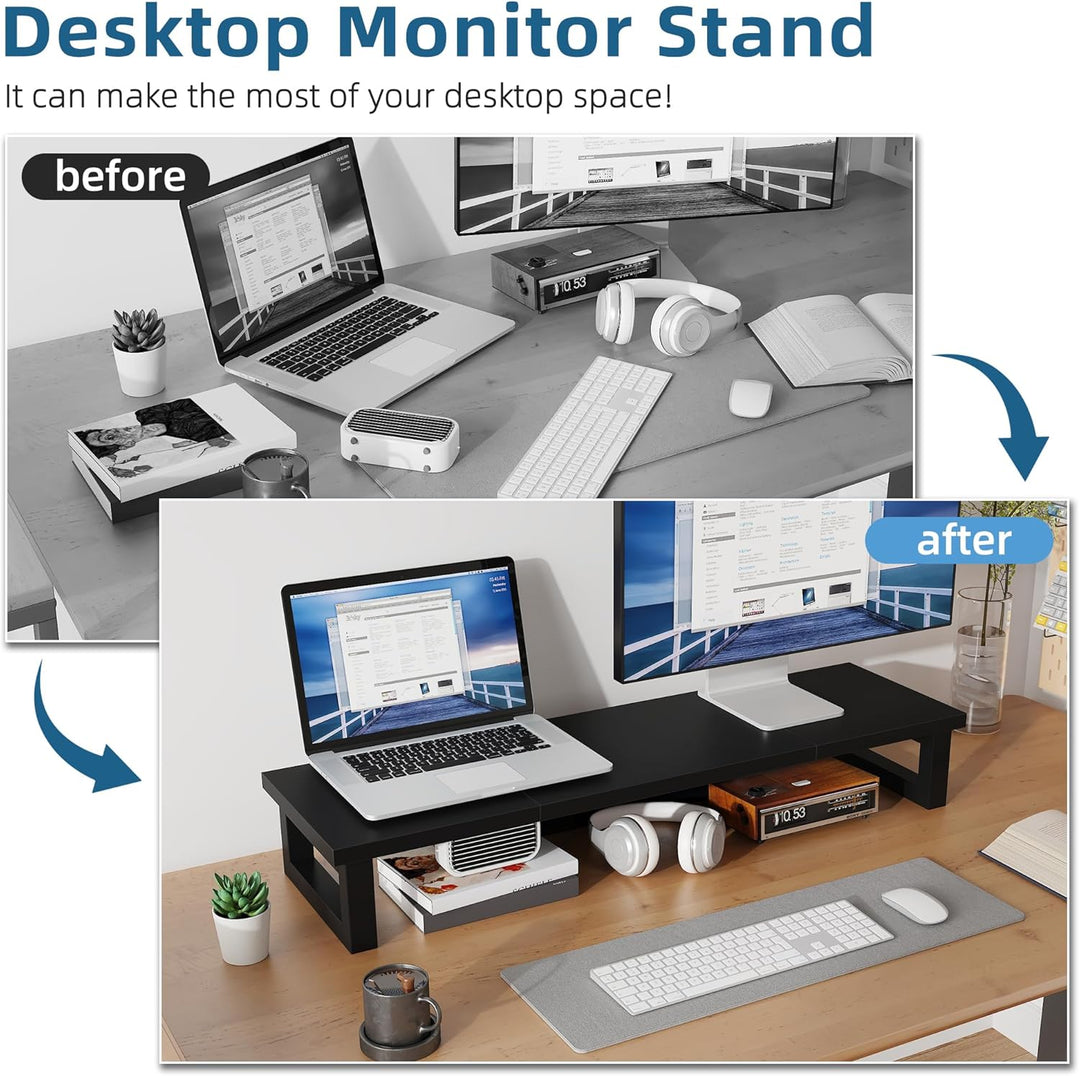 Bildschirmerhöhung 2 Monitore, 91x26cm Monitor Erhöhung Schreibtisch Monitorständer Schwarz Computer