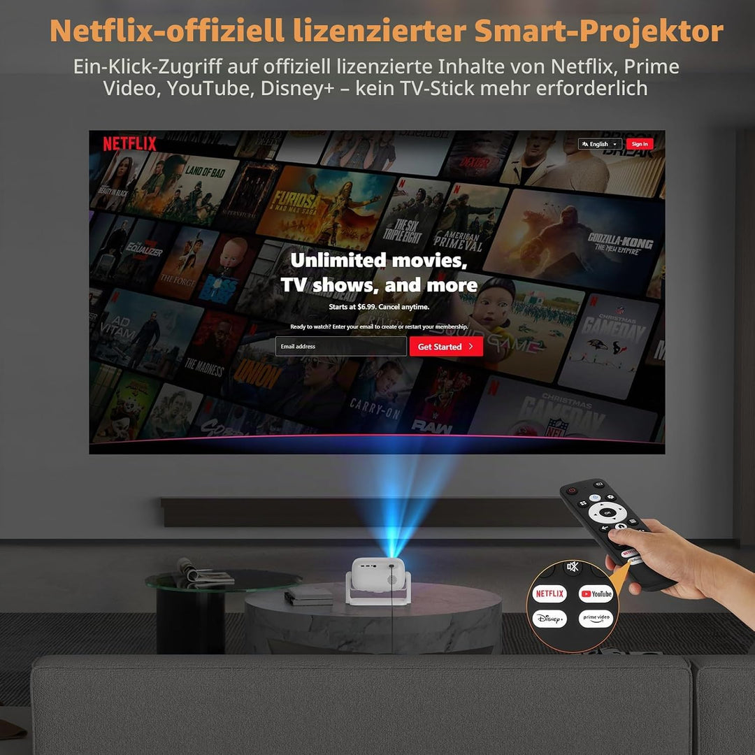 Bettdow 4K Beamer [Netflix Official], 1080P Vollständig Versiegelter Smart-Projektor, Autofokus/Trap