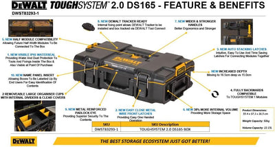 Dewalt Toughsystem 2.0 Box DS165 DWST83293-1 (kleine Werkzeugbox für allgemeinen Einsatz, IP65-staub