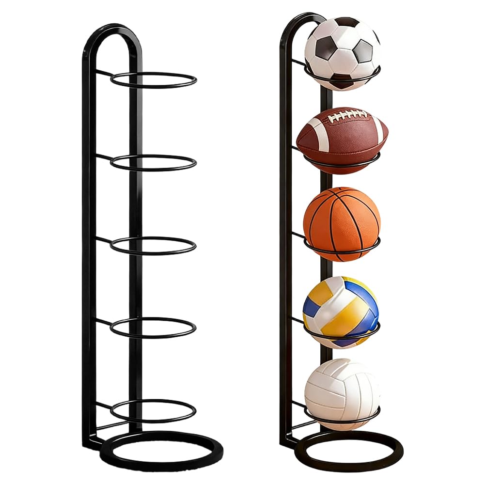 5 Stufiger Ballständer aus Metall, Vertikales Ballregal, Abnehmbare Ballhalter, Ballhalterung Stehen