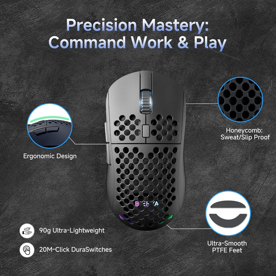 Dierya M1 Kabellose Gaming Maus, 24.000 DPI Optischer Sensor, 90g Leichtgewicht, 6 Programmierbare T