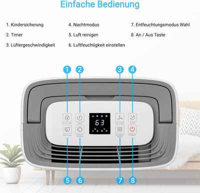 KLAMER Luftentfeuchter elektrisch 25L, 195m³ Luftumwälzung pro Stunde, 420W starker Raumentfeuchter,