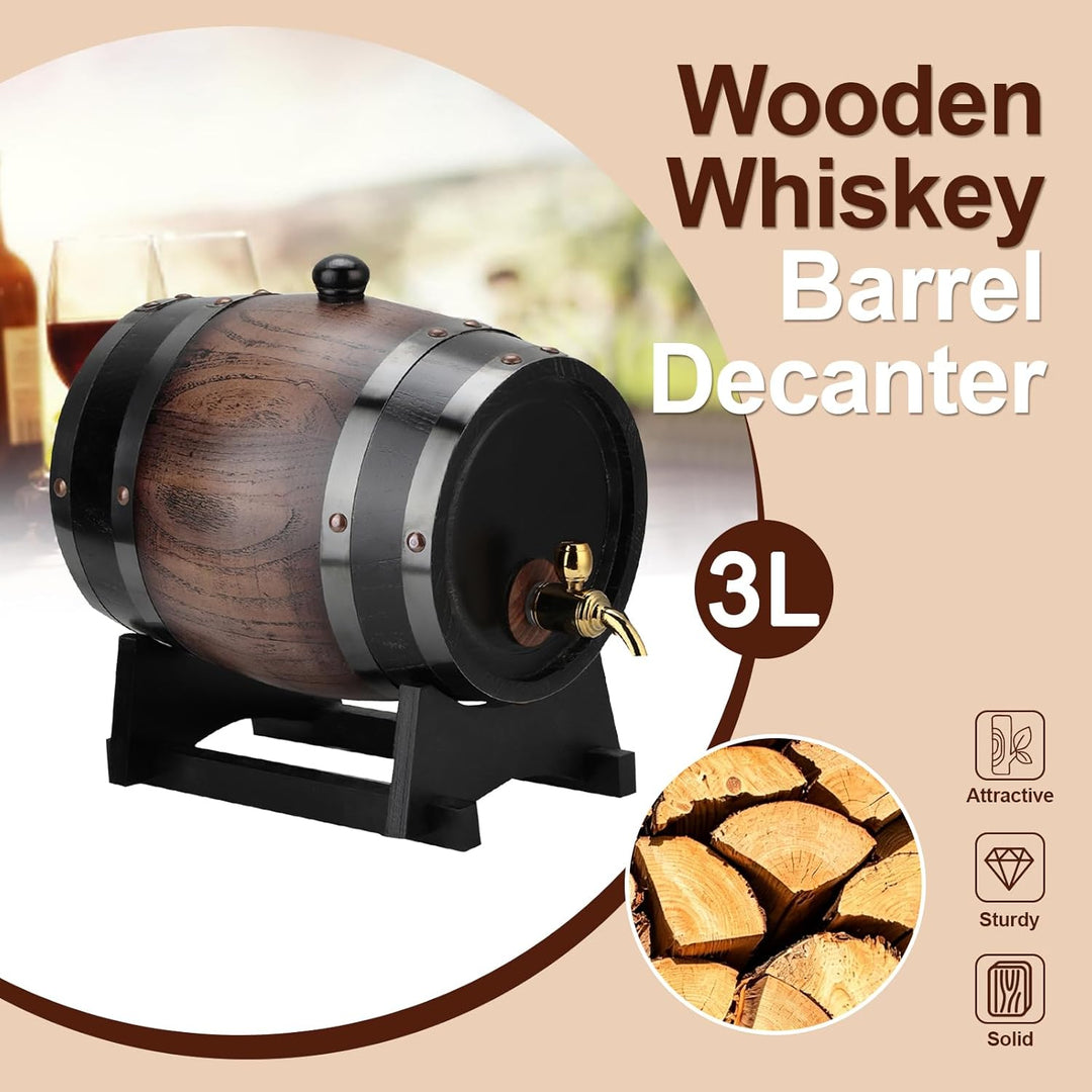 Holz Whiskyfass 3 Liter Vintage Eiche Weinfass mit Zapfhahn und Stand, Oak Whiskey Fass Spender für
