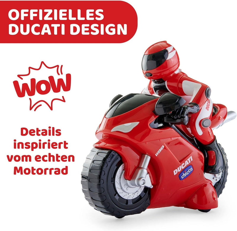 Chicco Ducati 1198 RC Motorrad mit Intuitiver Funkfernsteuerung, Ferngesteuertes Motorrad mit Hupe u