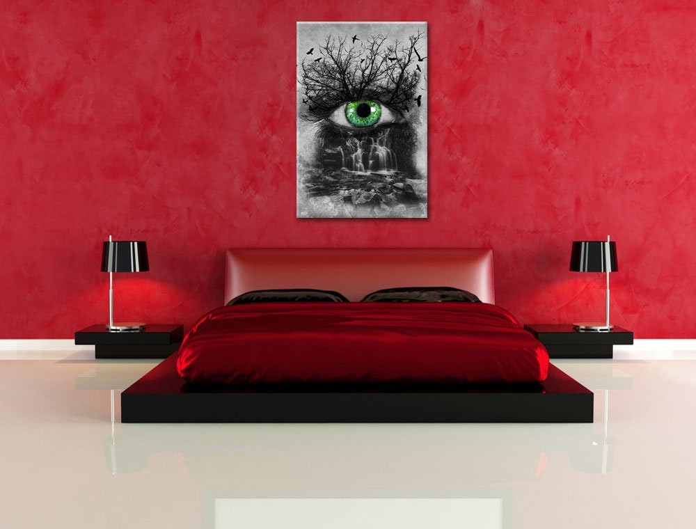 Auge verbunden mit schöner Natur schwarz/weiss Format: 100x70 auf Leinwand, XXL riesige Bilder ferti