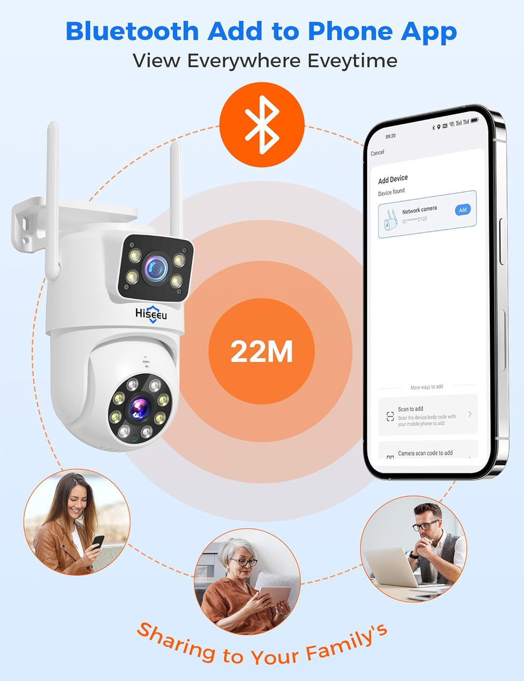 Hiseeu [Dual-Objektiv 3MP Überwachungskamera Aussen WLAN,2,4G/5G Dual-Ansicht PTZ WiFi Kamera Outdoo