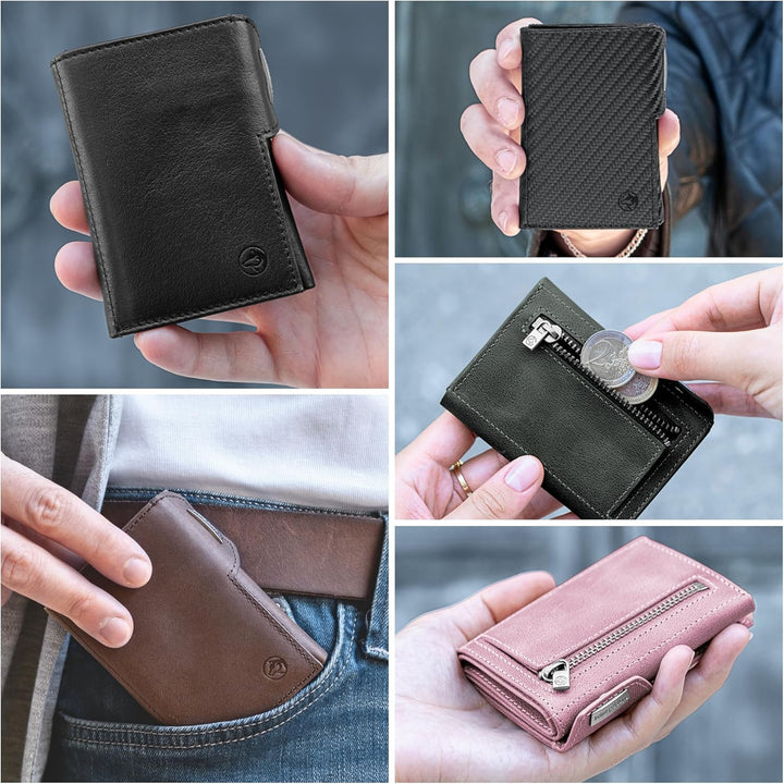 Wolfstrøm Slim Wallet 'Svente' I 11 Karten Mini Geldbörse Herren klein mit Münzfach, RFID Blocker I