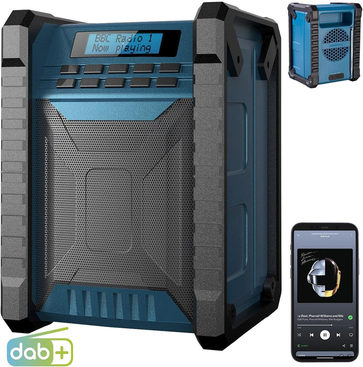 auvisio Lautsprecher, Bluetooth: Digitales DAB+/FM-Baustellenradio, Bluetooth, 80 Watt, IP54, Akku (