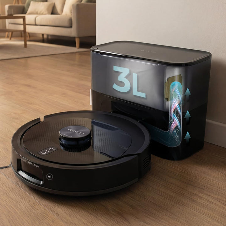 Cecotec Saugroboter mit Wischfunktion Conga Y90 Dark. 25.000 Pa, KI-Objekterkennung, Laser-Navigatio