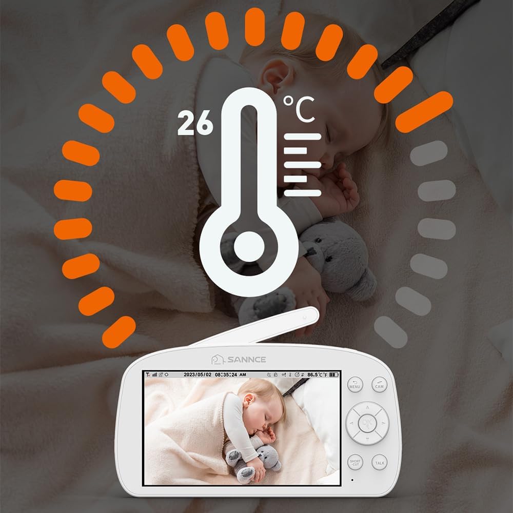 SANNCE Babyphone mit Kamera und Nachtlicht, 720P 5,5'' Baby Monitor PTZ, IR-Nachtsicht, Fütterungser