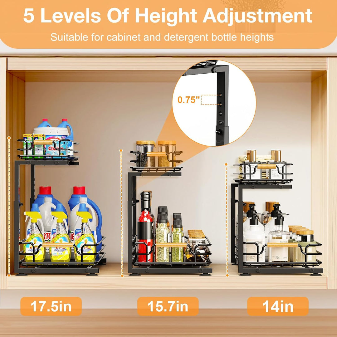 JYPS Spülschrank Organizer, 2 Etagen Metall Unter Waschbecken Regal Organizer, Höhenverstellbar Ausz