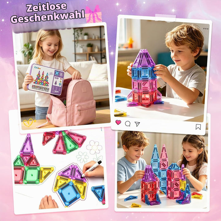 40 Magnetische Bausteine Mini Reise Set, Magnetspielzeug Kinder, Magnetische Platten Montessori Lern