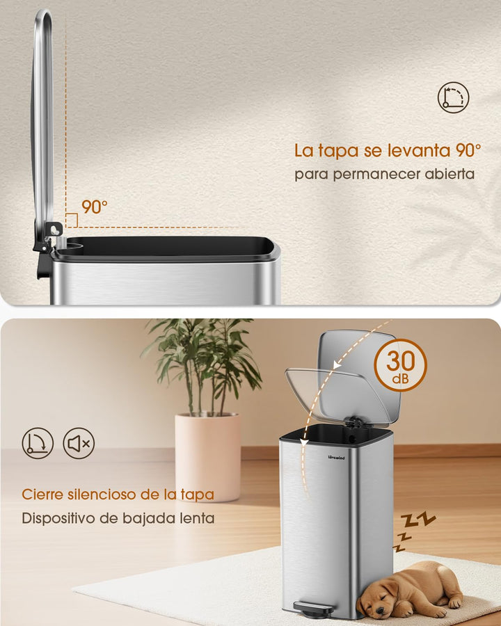 lovewind Küchenabfalleimer, 30L Silber Mülleimer Küche aus Edelstahl mit Pedal, mit Deckel und Innen