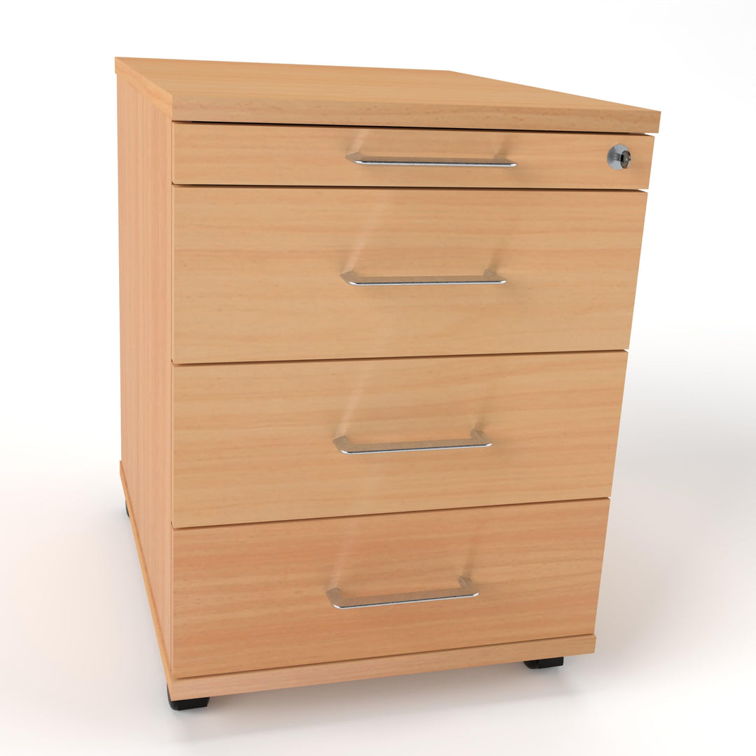 Rollcontainer CADI 43×58×59 cm – abschliessbarer Bürocontainer in Buche mit Orga- & 3 Universal-Schu