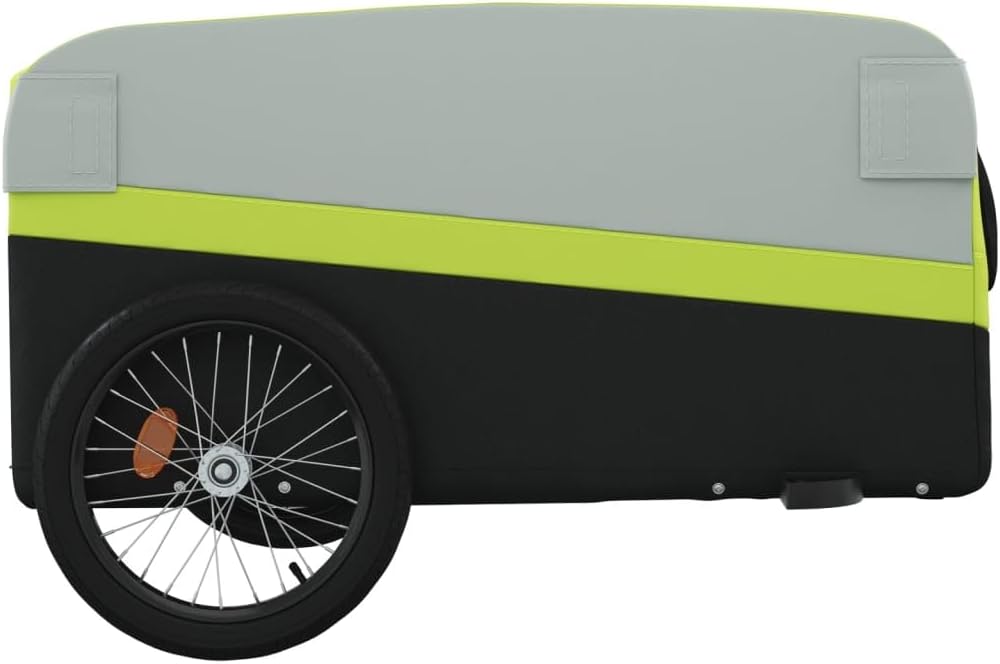 Mangloder Fahrradanhänger schwarz und grün robust aus Eisen mit Deichsel für Transport, Camping, Fam