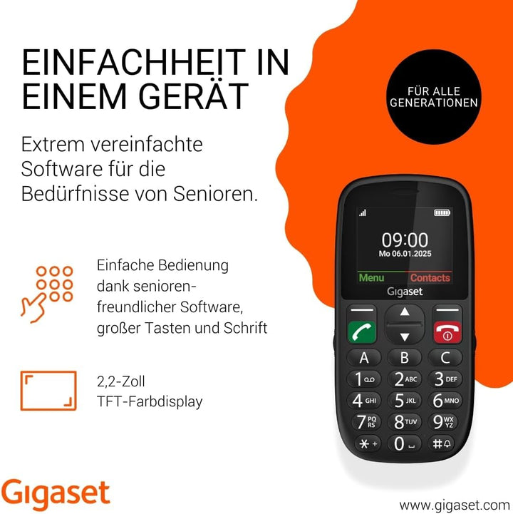 Gigaset GL395 Mobiltelefon – einfache Bedienung für Senioren, grosse Tasten & SOS-Notruftaste – Stau