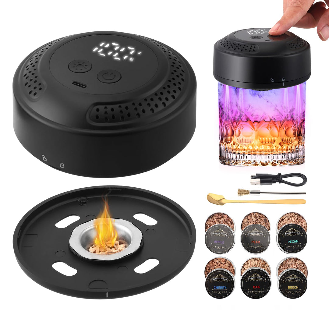 Elektrischer Whisky Smoker mit Holzchips, Cocktail Smoker Kit mit Glas & Eisballform, Wiederaufladba