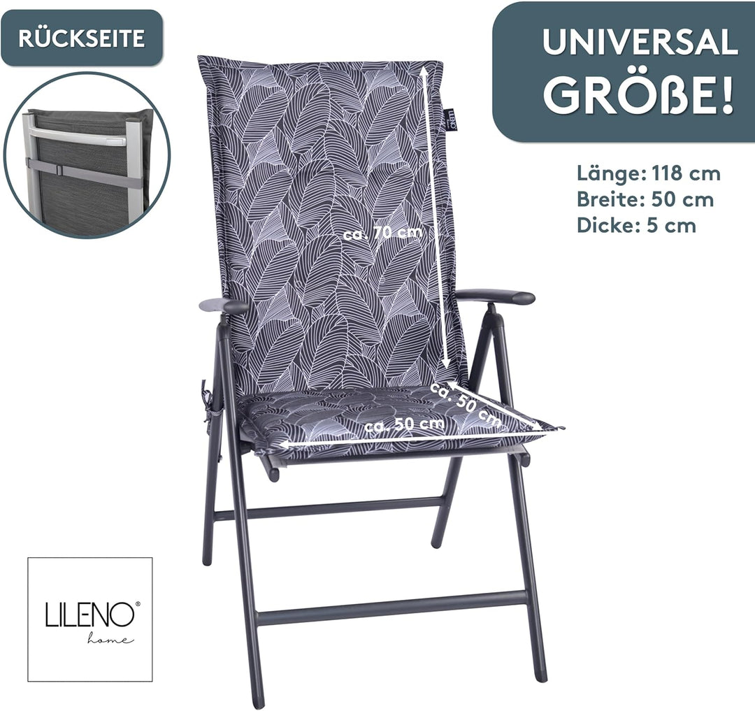 LILENO HOME Gartenstuhl Auflagen als [2er Set - Hochlehner] in Blätter Anthrazit - Bequeme Liegen al