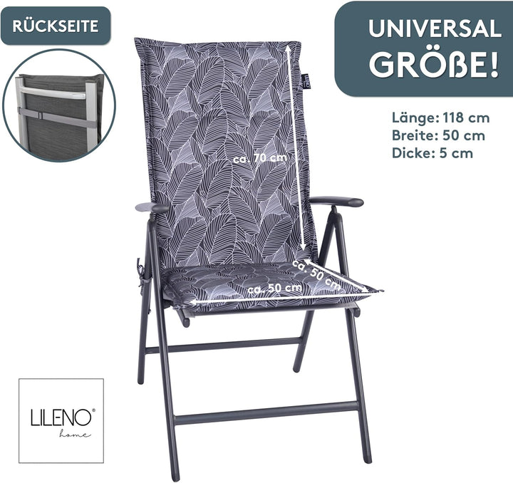 LILENO HOME Gartenstuhl Auflagen als [2er Set - Hochlehner] in Blätter Anthrazit - Bequeme Liegen al