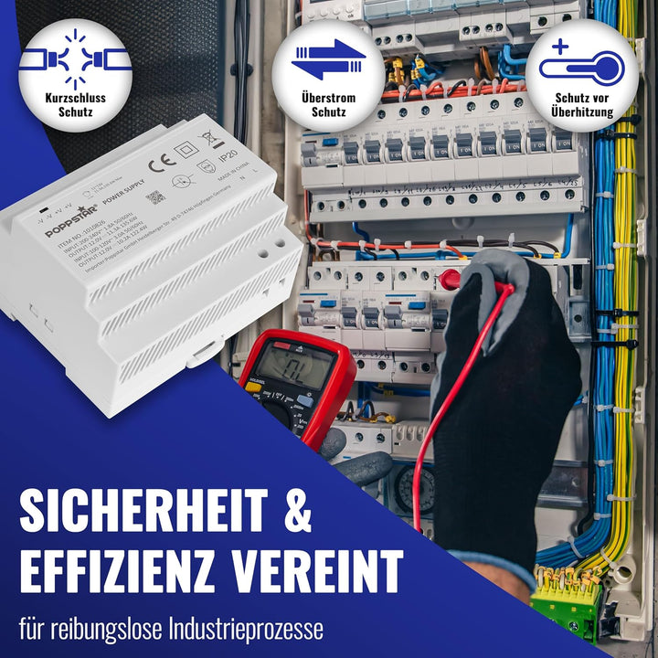 Poppstar 12V Trafo Hutschiene 11,3 A max. 135W (Input 100-240 V AC 50/60 Hz) Hutschienen-Netzteil 12