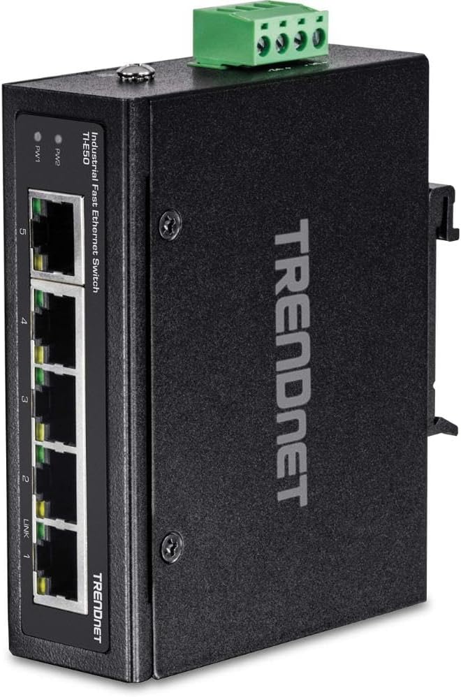 TRENDnet TI-E50 Industrieller nicht verwalteter 5-Port-Fast-Ethernet-DIN-Schienen-Switch, 5 x Fast-E